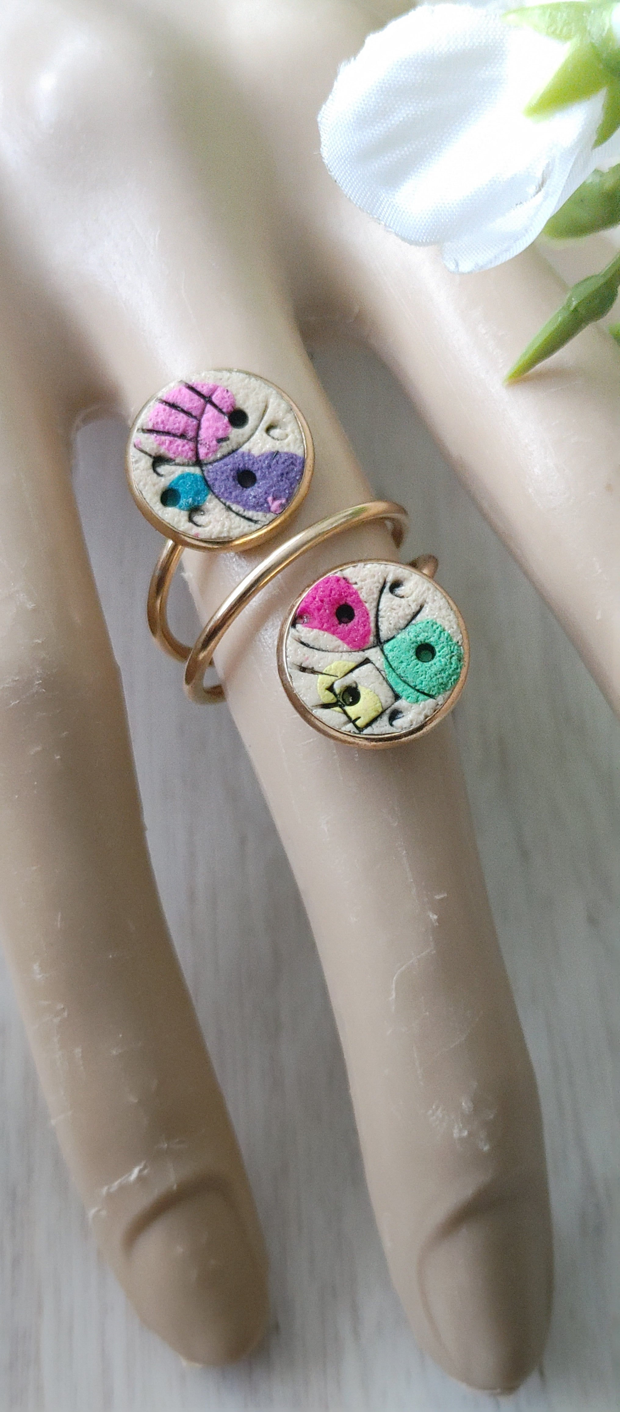 Polymer Clay Rigs Ring Blank Double Bezel Polymer Clay Kandinsky Inspired Rings | Tracy's ...